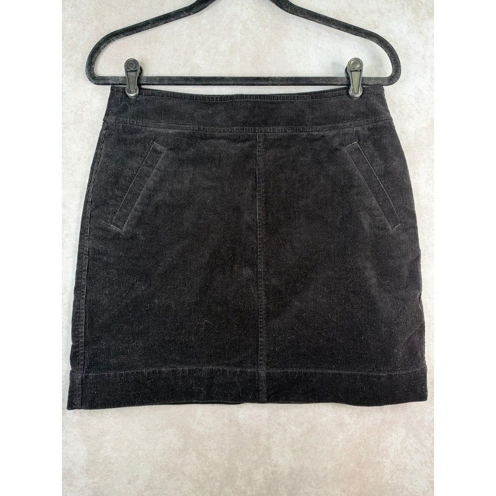 Loft Corduroy Mini Skirt Womens 6 Black A-Line Exposed Zip Casual Classic